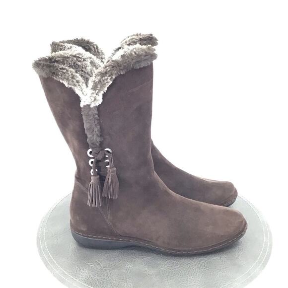 Stuart Weitzman Shoes - Stuart Weitzman Boots Women's Brown Suede Mid-Calf Boots Size 7.5 Fur Trim